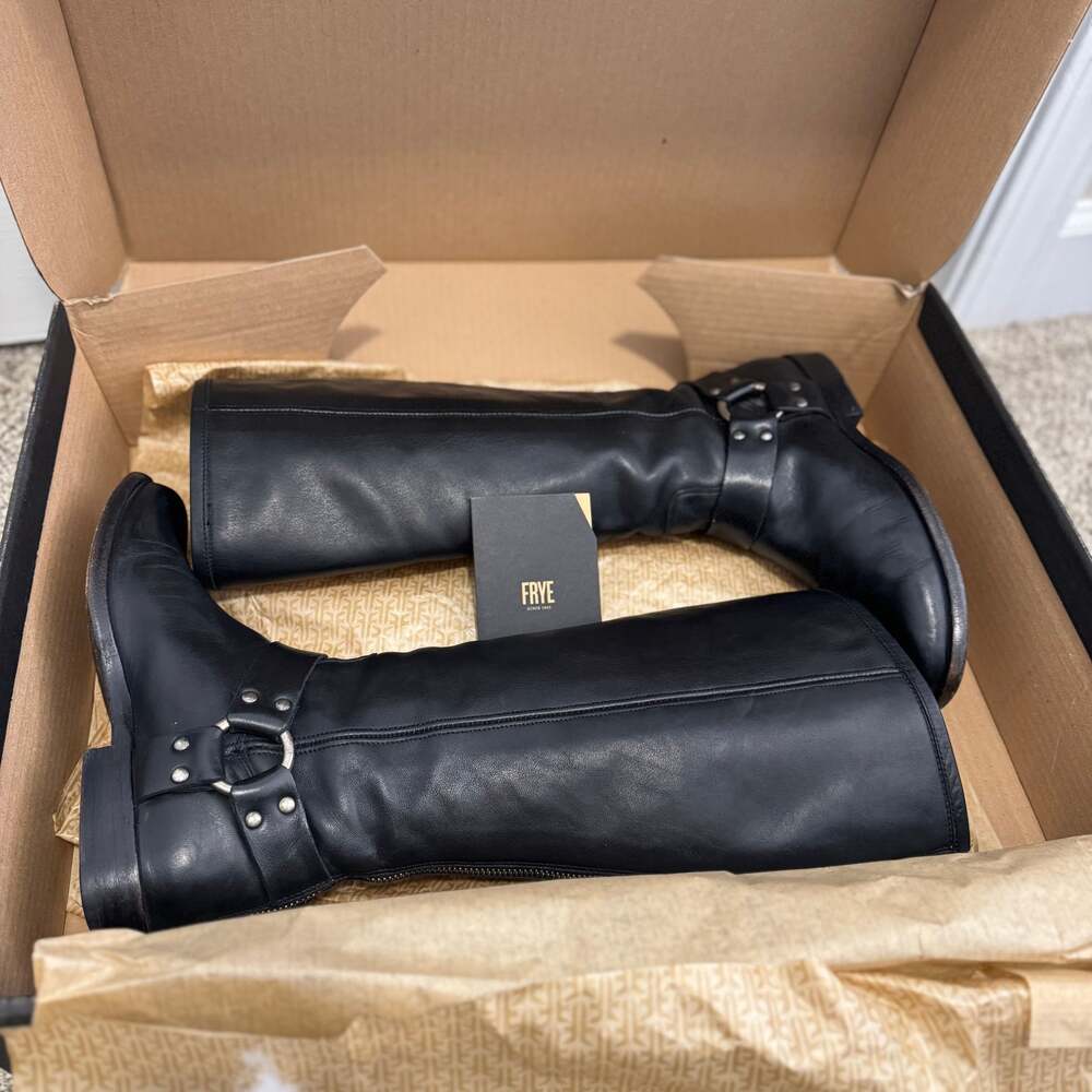 Frye Phillip Harness Tall Black Leather Riding Boots 6.5 extended calf - Picture 12 of 14